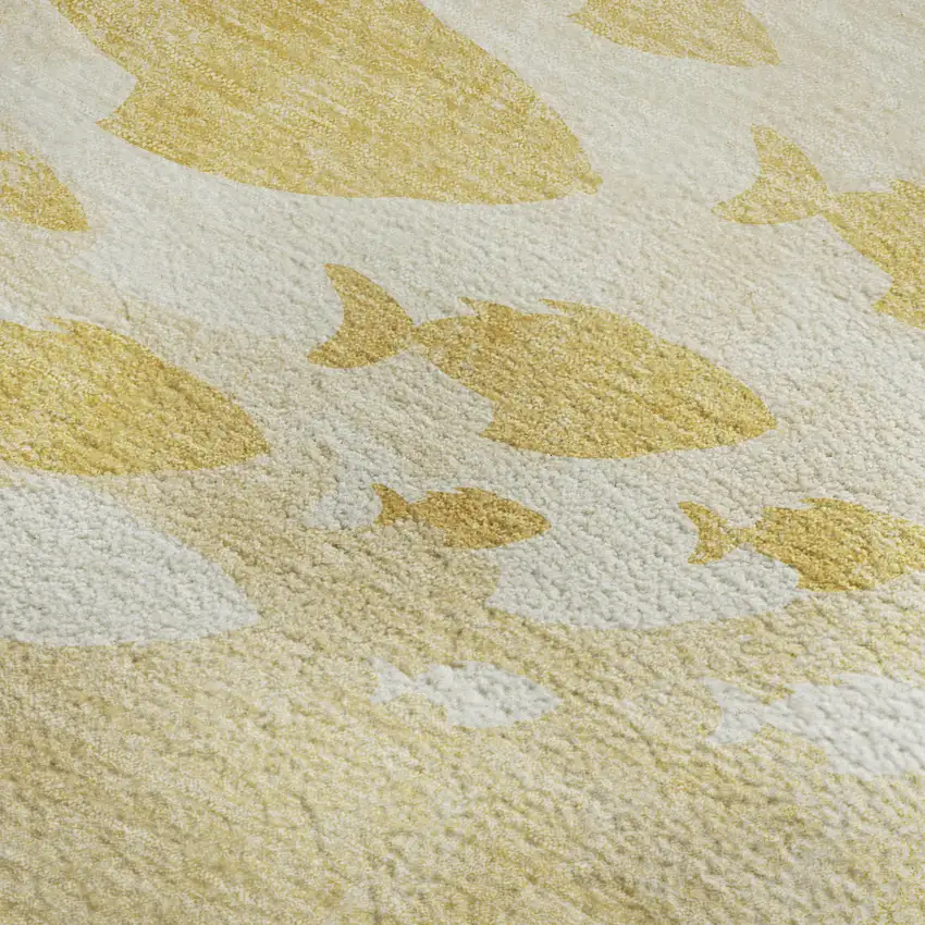 Gold And Ivory Nautical Washable Area Rug With UV Protection Photo 4