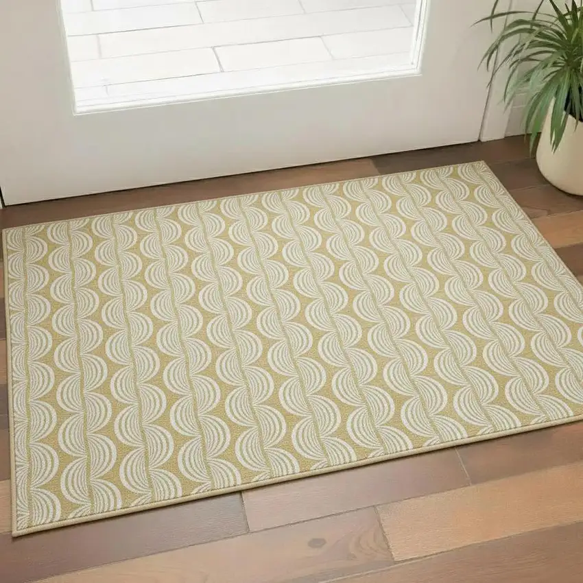Gold And Ivory Ogee Washable Area Rug With UV Protection Photo 2