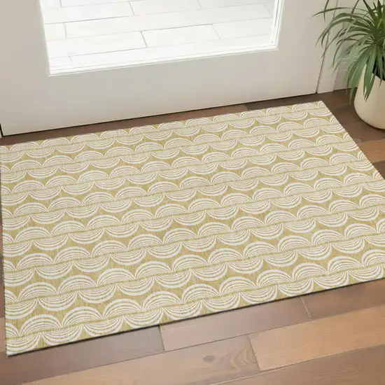 Gold And Ivory Ogee Washable Area Rug With UV Protection Photo 1