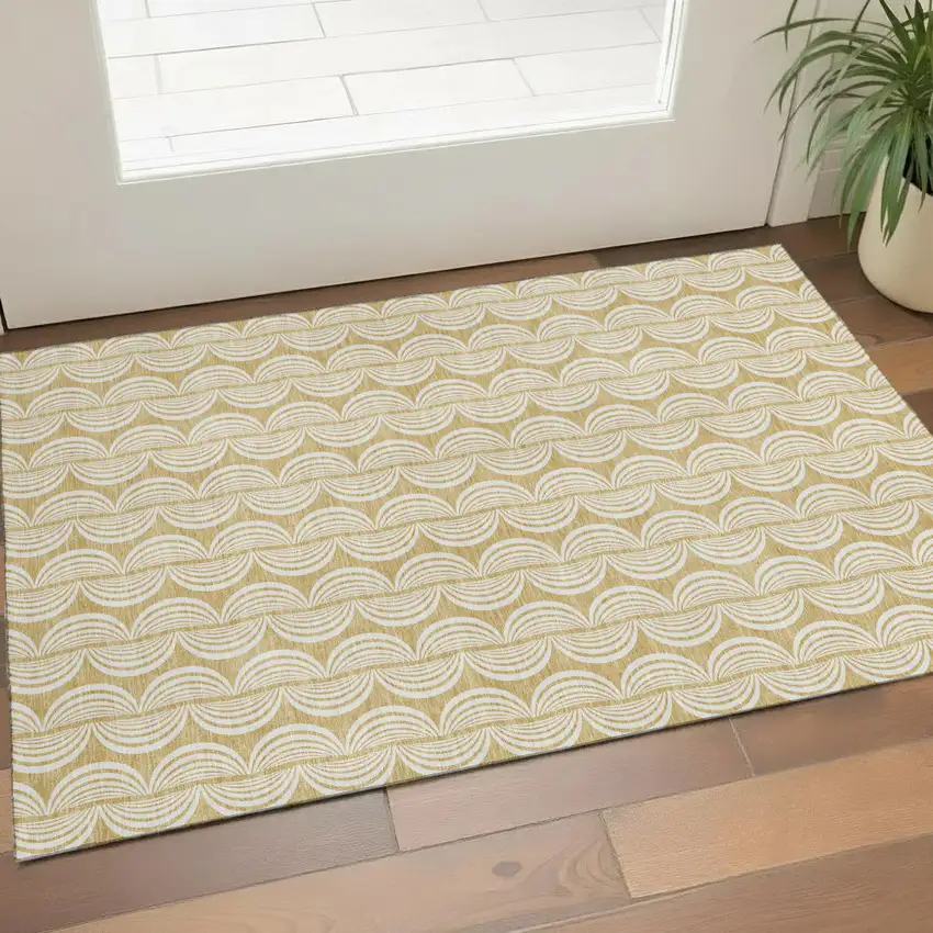 Gold And Ivory Ogee Washable Area Rug With UV Protection Photo 1