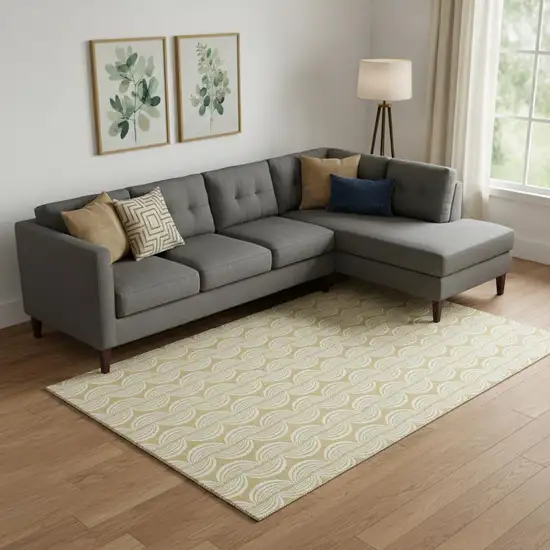 Gold And Ivory Ogee Washable Area Rug With UV Protection Photo 2