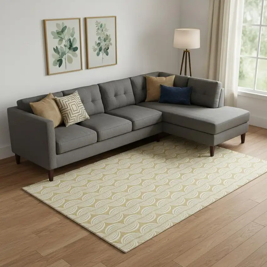 Gold And Ivory Ogee Washable Area Rug With UV Protection Photo 2