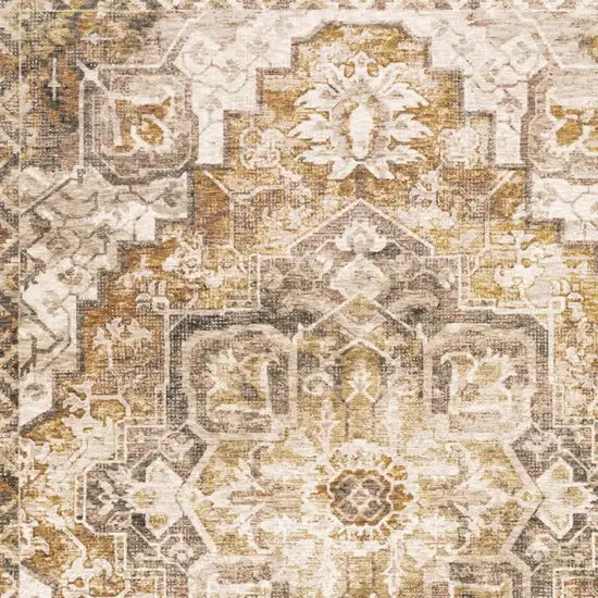Gold And Brown Oriental Distressed Area Rug With Fringe Photo 6