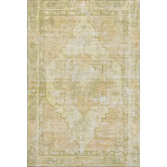 Gold And Ivory Oriental Washable Area Rug With UV Protection Photo 1