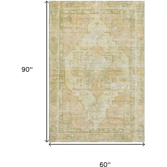 Gold And Ivory Oriental Washable Area Rug With UV Protection Photo 9