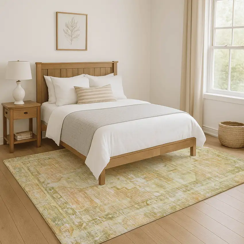 Gold And Ivory Oriental Washable Area Rug With UV Protection Photo 5