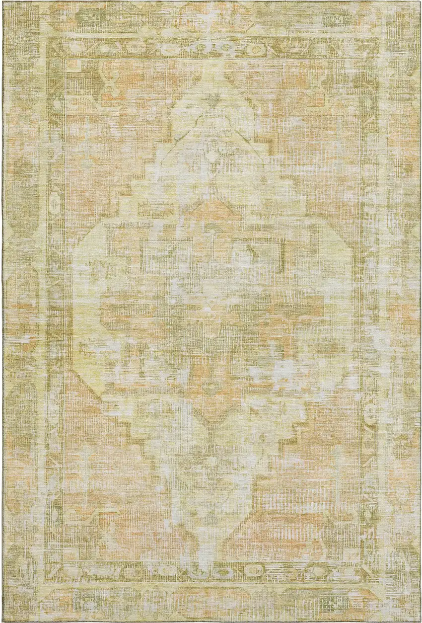 Gold And Ivory Oriental Washable Area Rug With UV Protection Photo 1