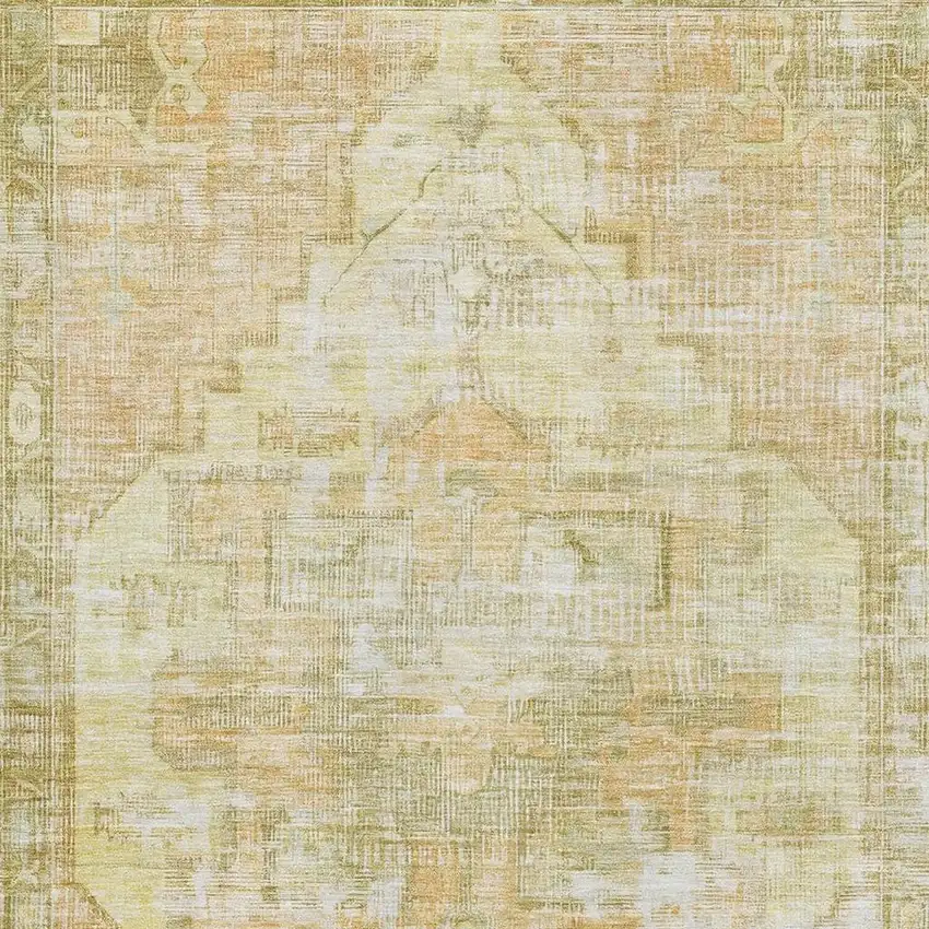 Gold And Ivory Oriental Washable Area Rug With UV Protection Photo 2