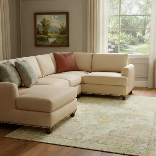 Gold And Ivory Oriental Washable Area Rug With UV Protection Photo 2