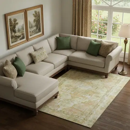 Gold And Ivory Oriental Washable Area Rug With UV Protection Photo 2