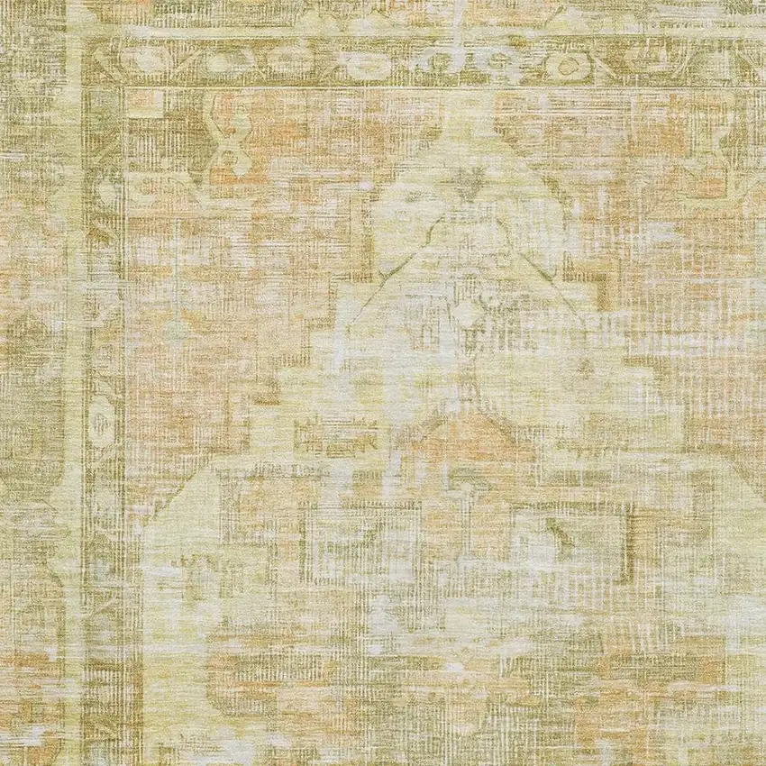 Gold And Ivory Oriental Washable Area Rug With UV Protection Photo 2