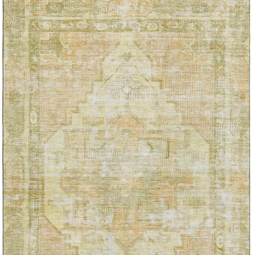 Gold And Ivory Oriental Washable Area Rug With UV Protection Photo 3