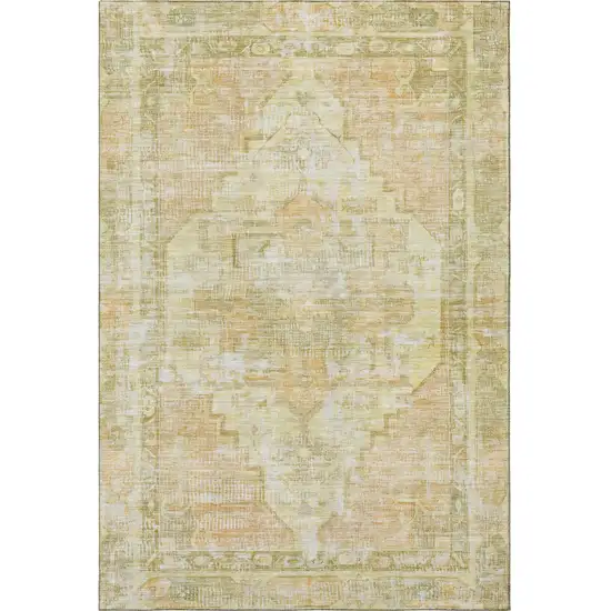 Gold And Ivory Oriental Washable Area Rug With UV Protection Photo 3