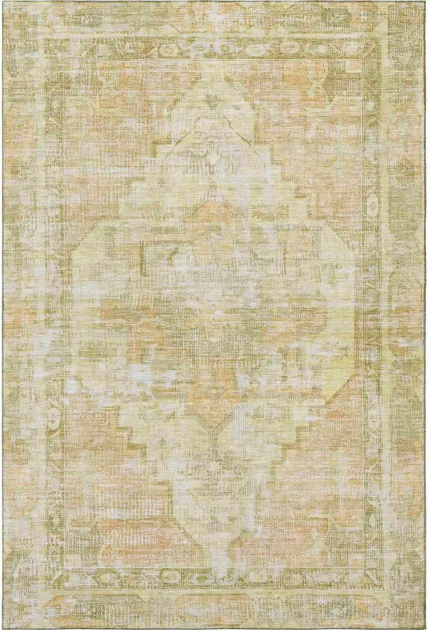 Gold And Ivory Oriental Washable Area Rug With UV Protection Photo 3