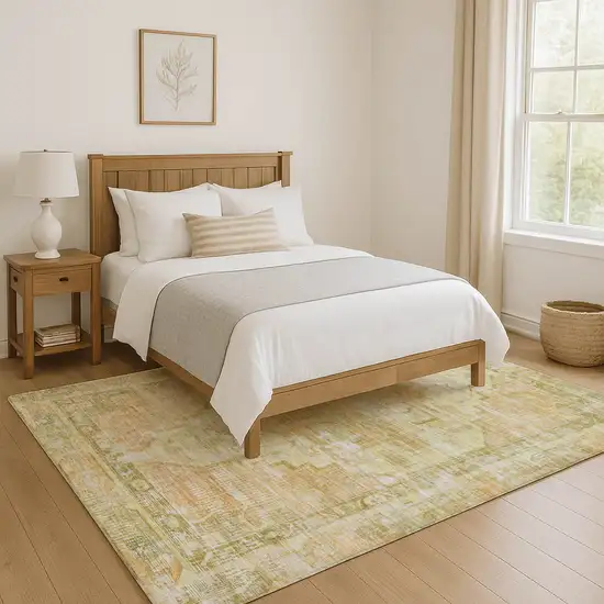 Gold And Ivory Oriental Washable Area Rug With UV Protection Photo 5