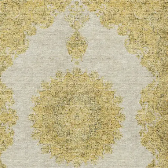 Gold And Ivory Oriental Washable Indoor Outdoor Area Rug Photo 6