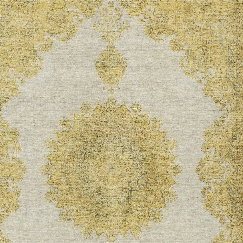 Gold And Ivory Oriental Washable Indoor Outdoor Area Rug Photo 6
