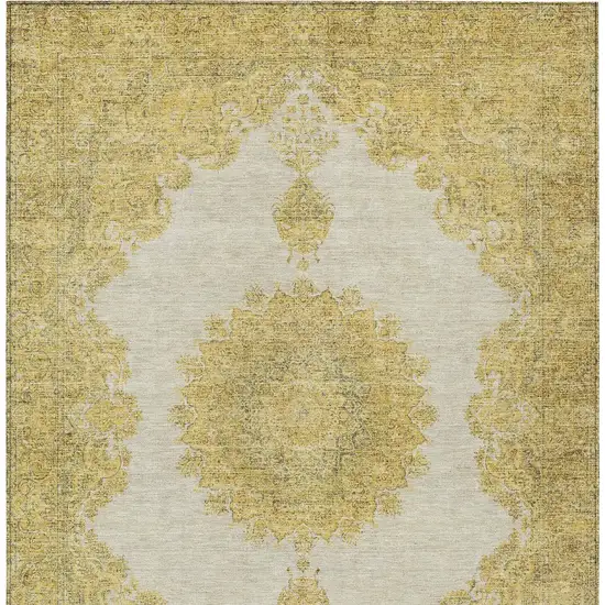 Gold And Ivory Oriental Washable Indoor Outdoor Area Rug Photo 7