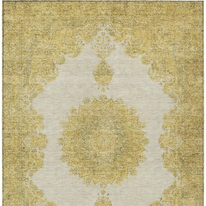 Gold And Ivory Oriental Washable Indoor Outdoor Area Rug Photo 7
