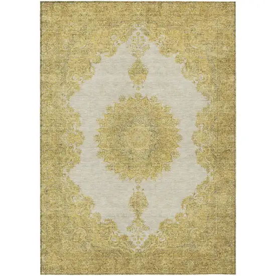 Gold And Ivory Oriental Washable Indoor Outdoor Area Rug Photo 2