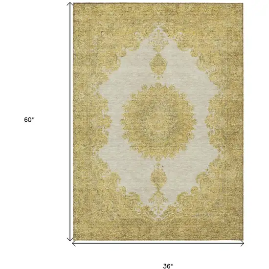 Gold And Ivory Oriental Washable Indoor Outdoor Area Rug Photo 3