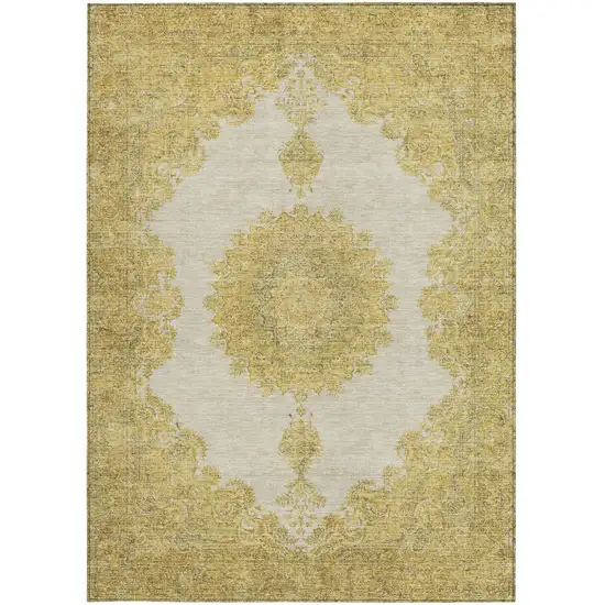 Gold And Ivory Oriental Washable Indoor Outdoor Area Rug Photo 5