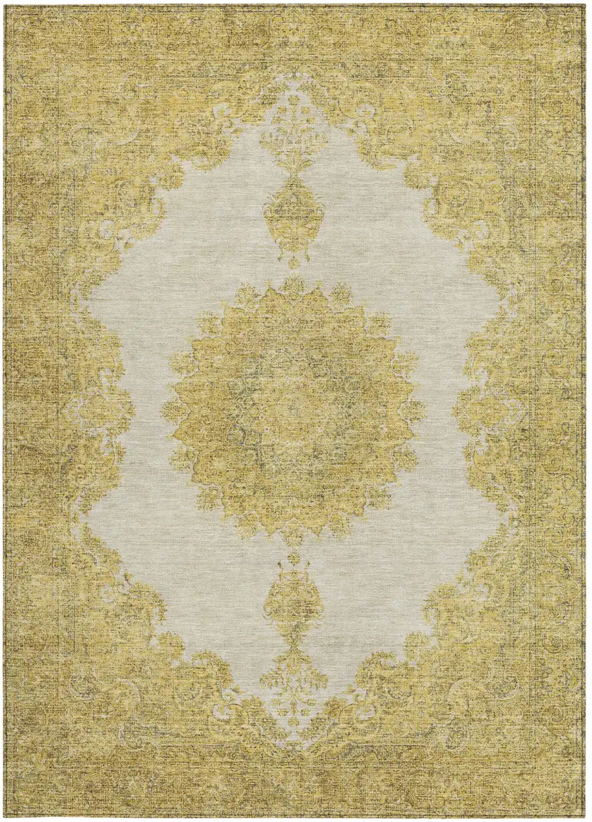 Gold And Ivory Oriental Washable Indoor Outdoor Area Rug Photo 5