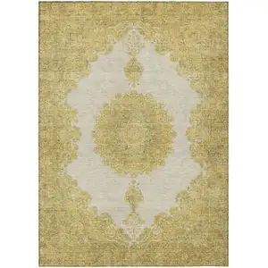 Photo of Gold And Ivory Oriental Washable Indoor Outdoor Area Rug