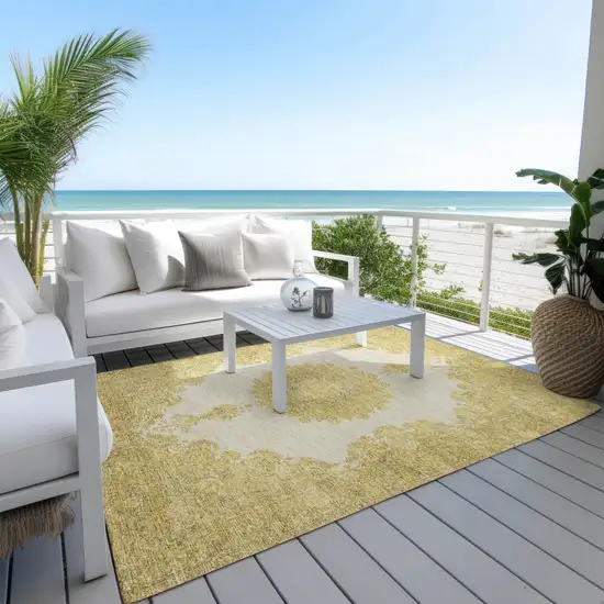 Gold And Ivory Oriental Washable Indoor Outdoor Area Rug Photo 9