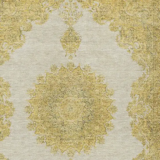 Gold And Ivory Oriental Washable Indoor Outdoor Area Rug Photo 6