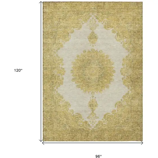 Gold And Ivory Oriental Washable Indoor Outdoor Area Rug Photo 3