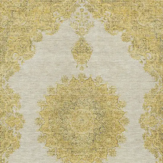 Gold And Ivory Oriental Washable Indoor Outdoor Area Rug Photo 6