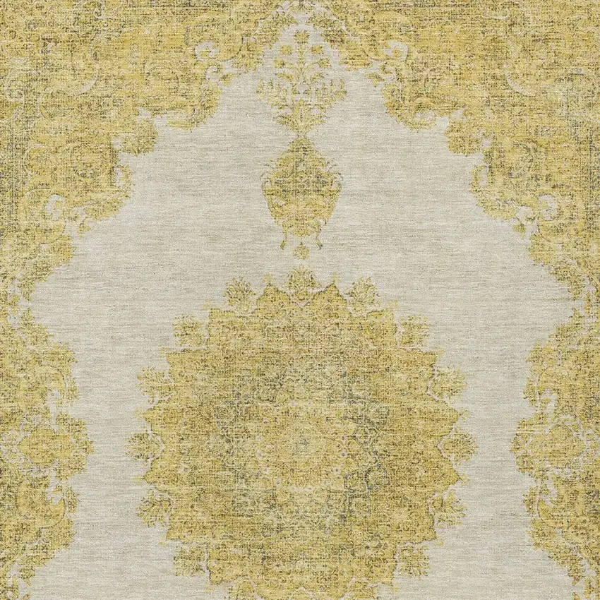 Gold And Ivory Oriental Washable Indoor Outdoor Area Rug Photo 6