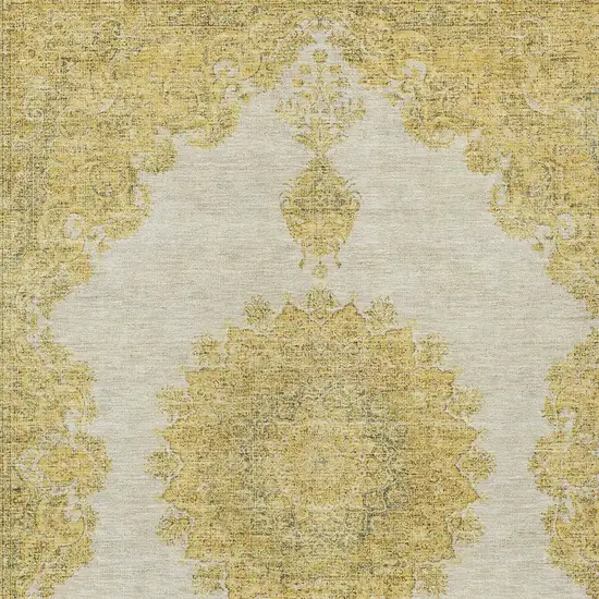 Gold And Ivory Oriental Washable Indoor Outdoor Area Rug Photo 6