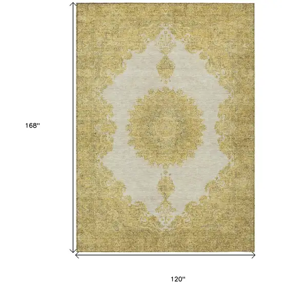 Gold And Ivory Oriental Washable Indoor Outdoor Area Rug Photo 3