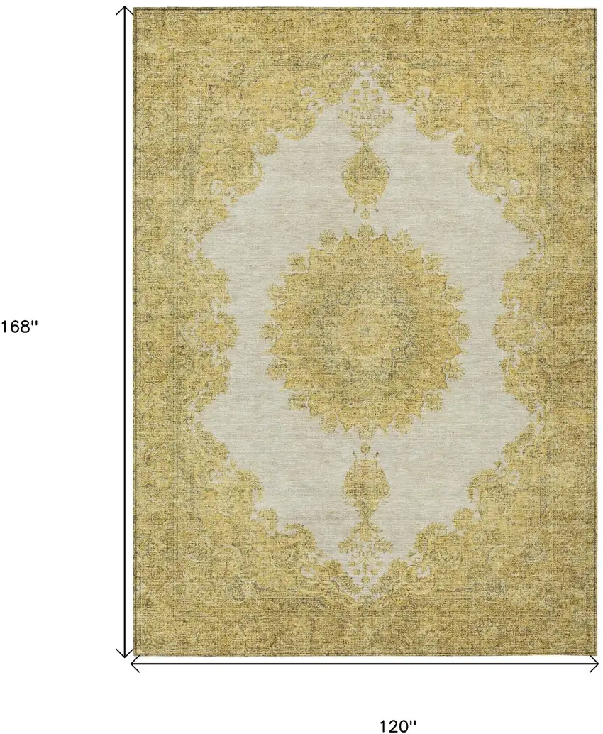 Gold And Ivory Oriental Washable Indoor Outdoor Area Rug Photo 3