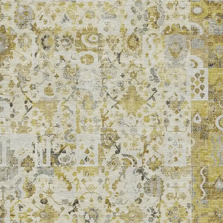 Gold And Ivory Patchwork Washable Area Rug With UV Protection Photo 3