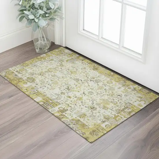 Gold And Ivory Patchwork Washable Area Rug With UV Protection Photo 2