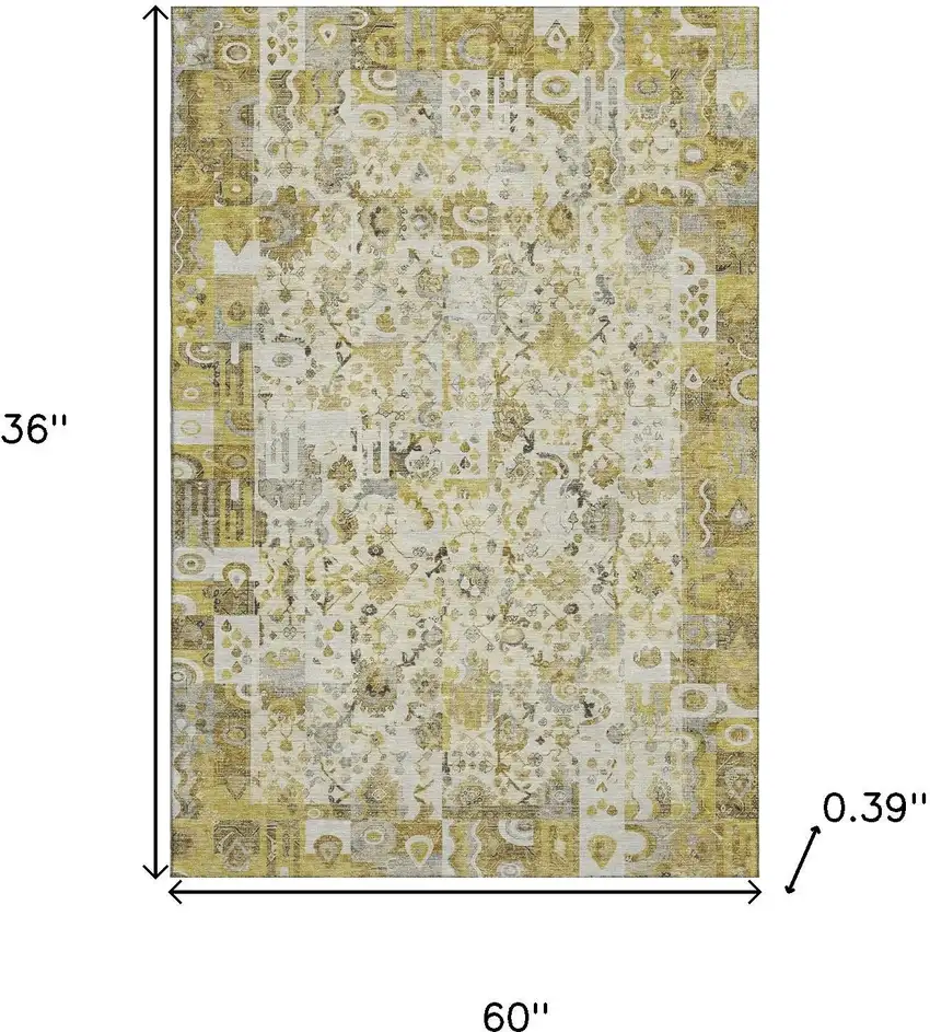 Gold And Ivory Patchwork Washable Area Rug With UV Protection Photo 9