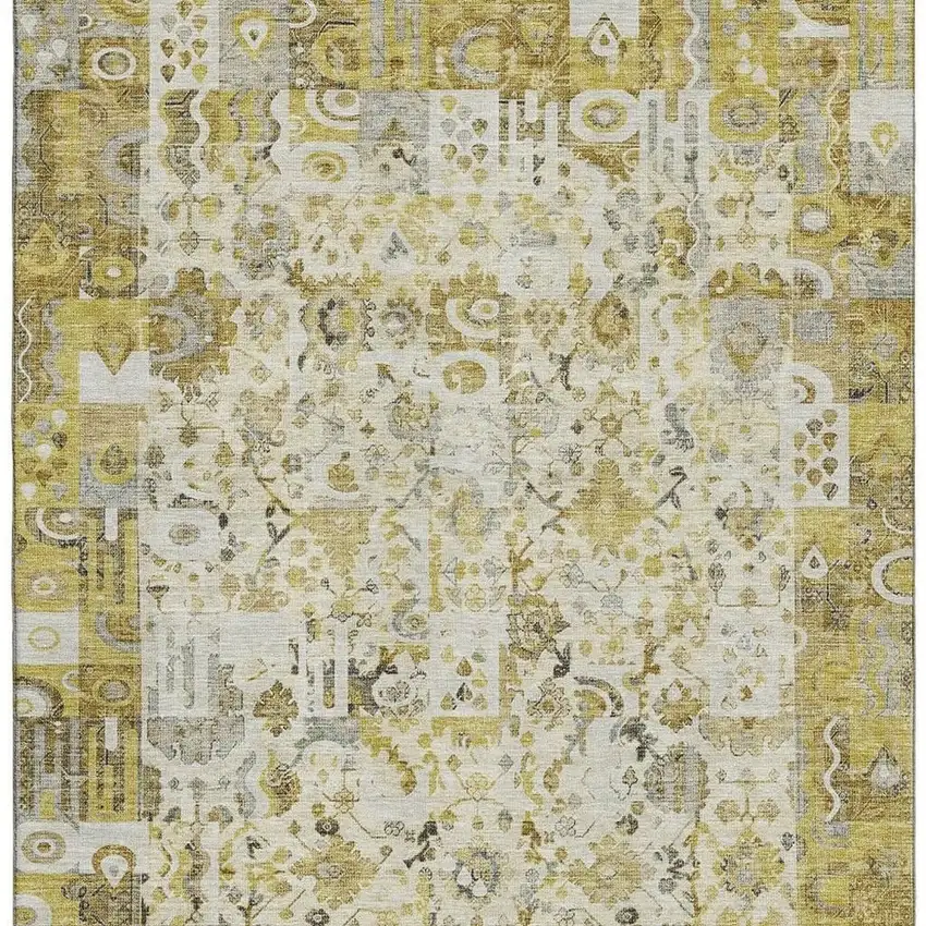 Gold And Ivory Patchwork Washable Area Rug With UV Protection Photo 4
