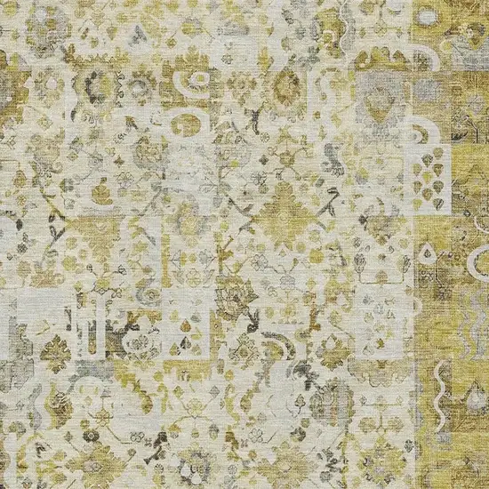 Gold And Ivory Patchwork Washable Area Rug With UV Protection Photo 3