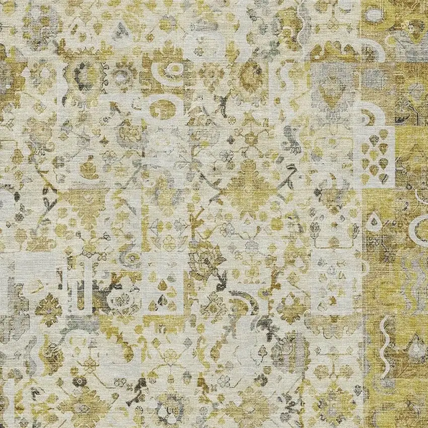 Gold And Ivory Patchwork Washable Area Rug With UV Protection Photo 3