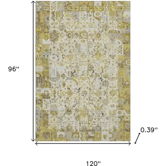 Gold And Ivory Patchwork Washable Area Rug With UV Protection Photo 9