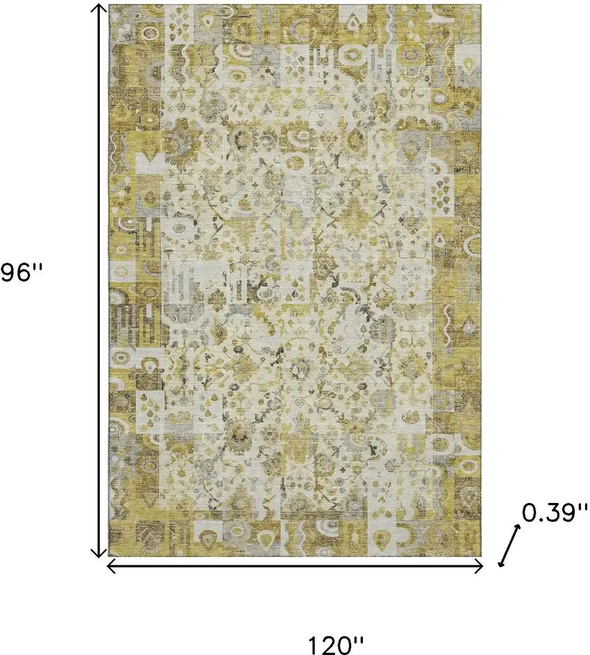 Gold And Ivory Patchwork Washable Area Rug With UV Protection Photo 9