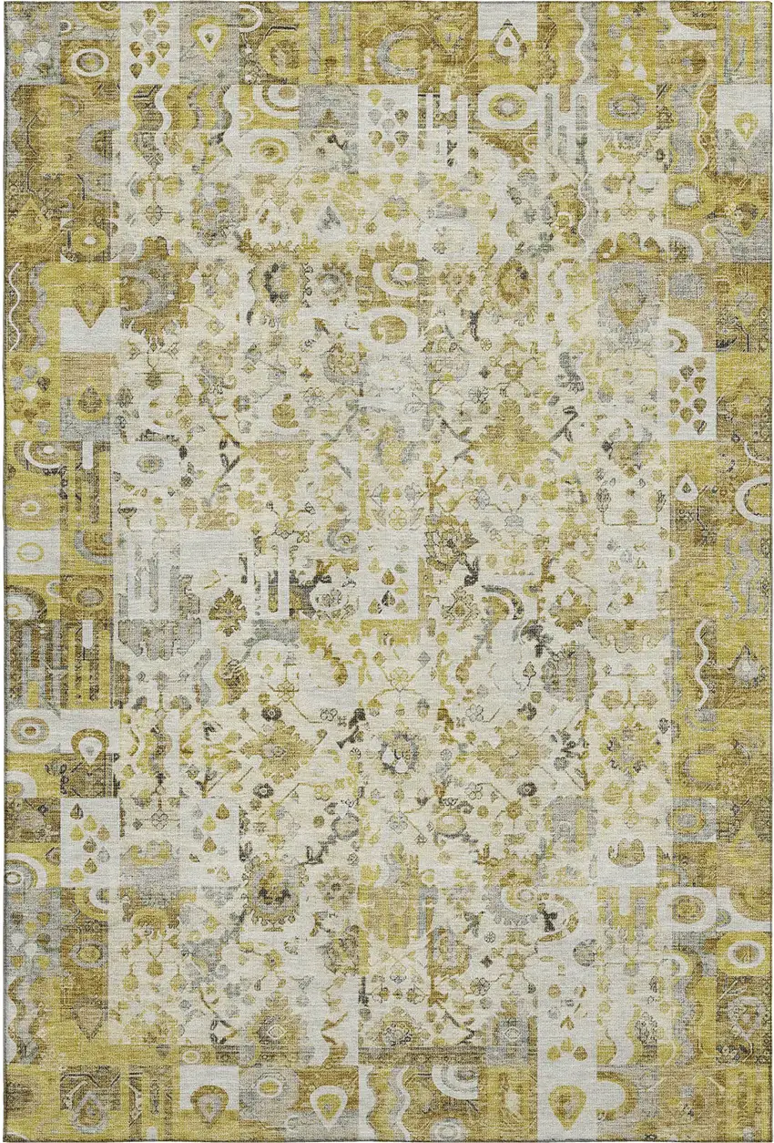 Gold And Ivory Patchwork Washable Area Rug With UV Protection Photo 1