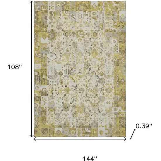 Gold And Ivory Patchwork Washable Area Rug With UV Protection Photo 9