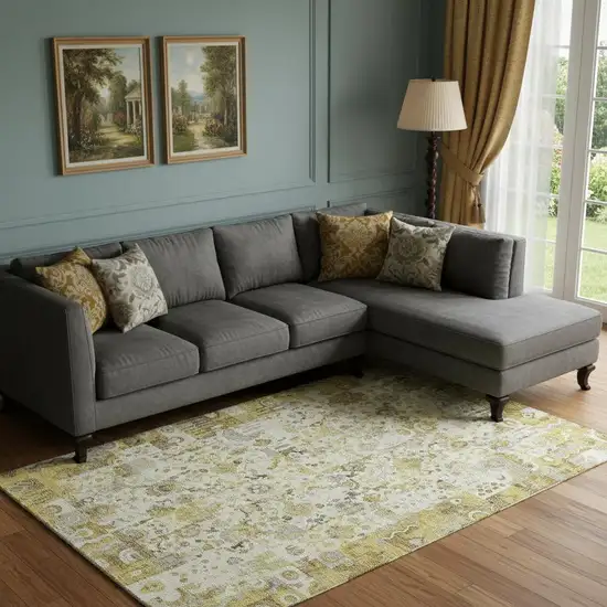 Gold And Ivory Patchwork Washable Area Rug With UV Protection Photo 2