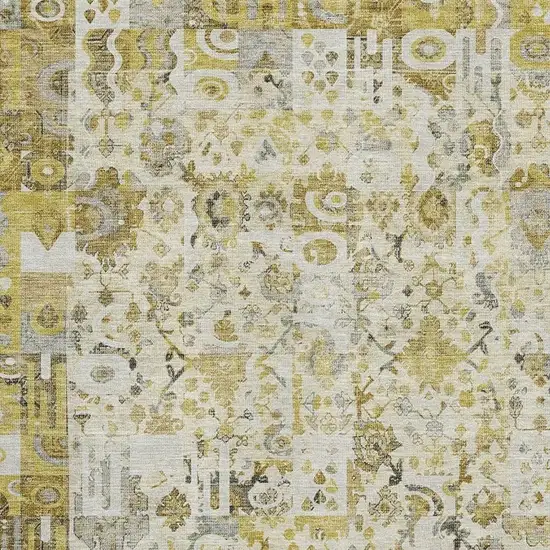 Gold And Ivory Patchwork Washable Area Rug With UV Protection Photo 3
