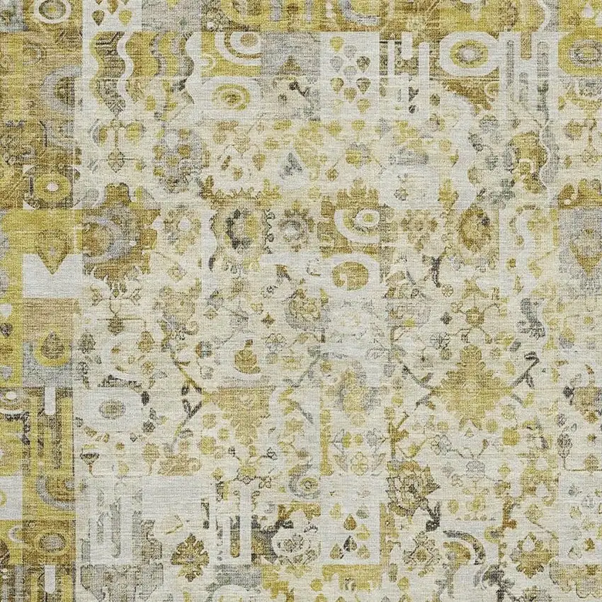 Gold And Ivory Patchwork Washable Area Rug With UV Protection Photo 3