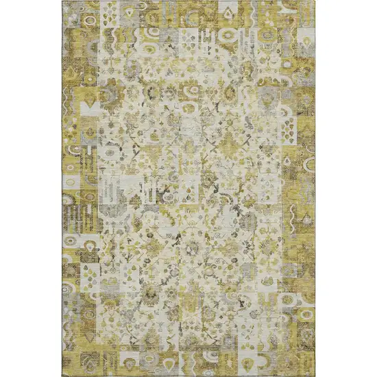 Gold And Ivory Patchwork Washable Area Rug With UV Protection Photo 1